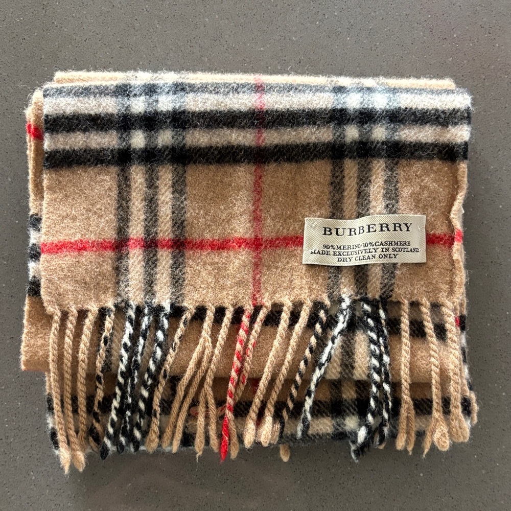 Burberry Beige Black Red Classic Check Cashmere Scarf